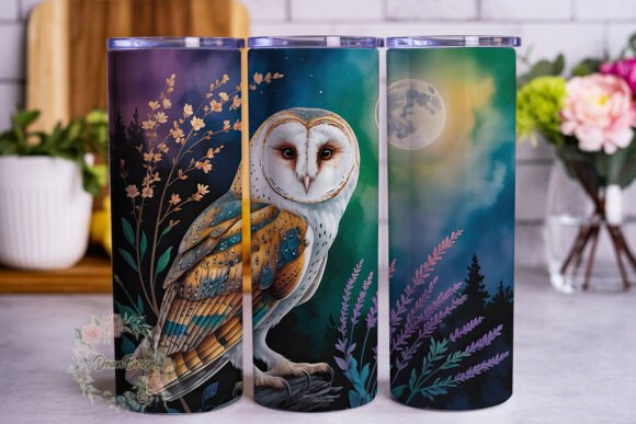 Barn Owl Floral Night Tumbler Wraps Graphics