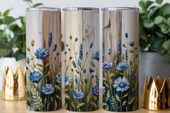 Blue Floral Wood Grain 20oz Tumbler Wrap Graphics