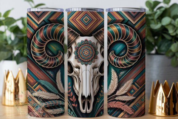 Boho Floral Skull 20oz Tumbler Wrap Graphics