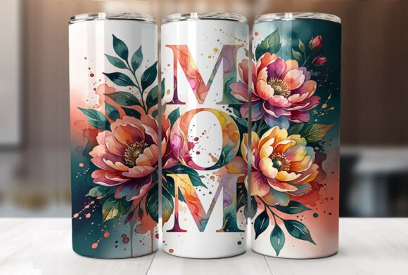 Bold Pink Blue MOM 20oz Tumbler Wrap PNG