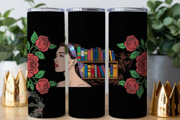 Book Lover Glitter Roses 20oz Tumbler Graphics