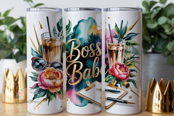 Boss Babe Floral 20oz Tumbler Wrap Graphics