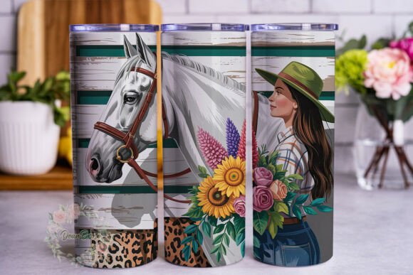 Country Charm Horse Flowers Graphics & Tumbler Wraps