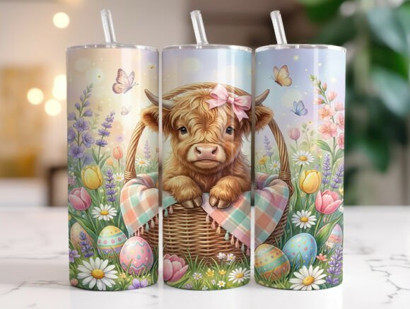 Cute Highland Cow Easter Eggs Tumbler Wrap Graphics