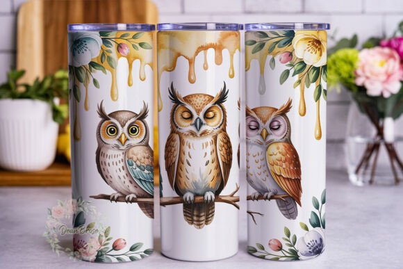 Cute Owls Floral Honey: Tumbler Wraps Graphics