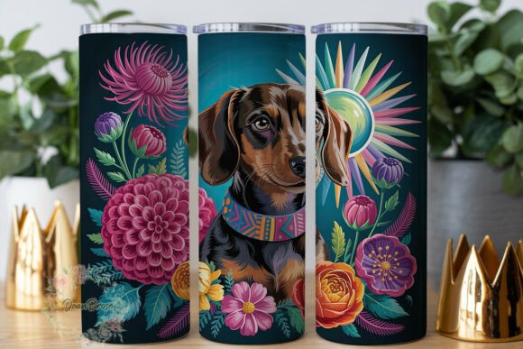 Dachshund Floral Burst 20oz Tumbler Wrap Graphics