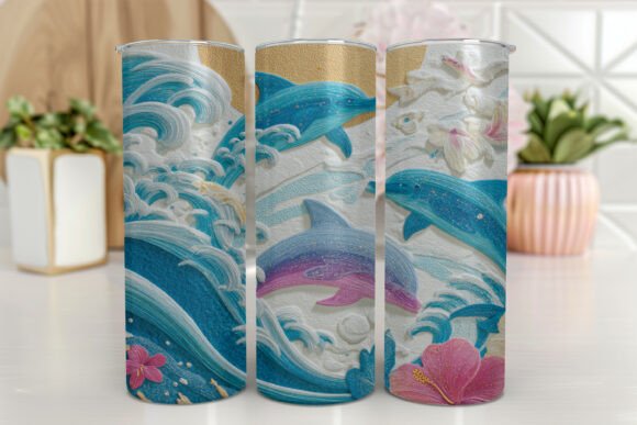 Dolphin Tumbler Wrap Floral Tropical Graphics