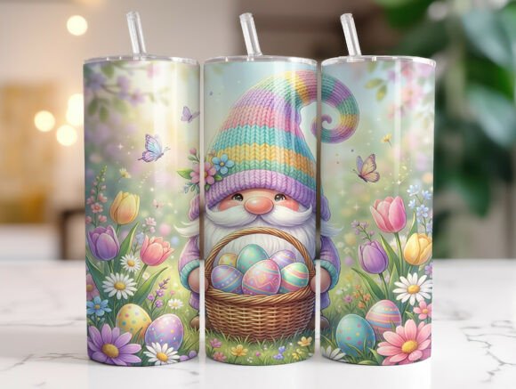 Easter Gnome with Egg Basket Tumbler Wraps Graphics