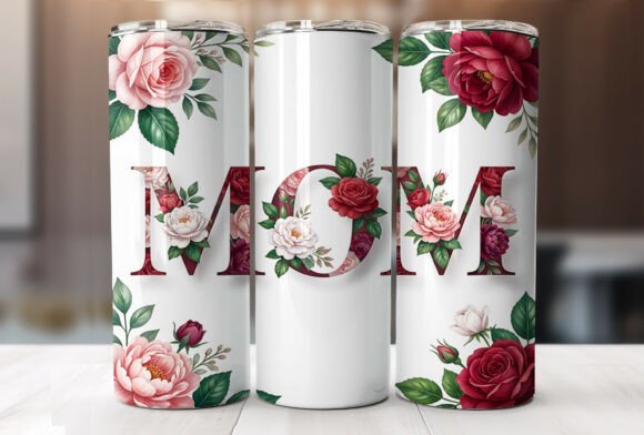 Elegant Red Pink MOM Tumbler Wrap Graphics