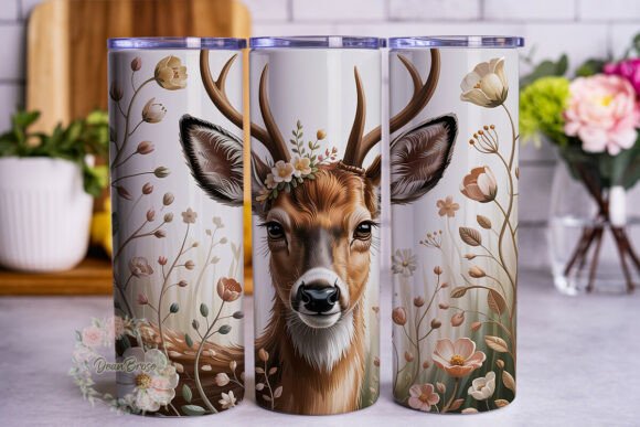 Ethereal Deer Floral Graphics for Tumbler Wraps