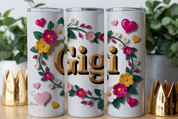 Gigi Gold Floral Hearts 20oz Tumbler Graphics