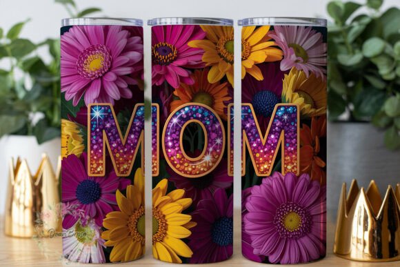 Glitter MOM Floral 20oz Tumbler Wrap Graphics