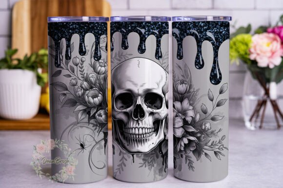 Gothic Skull Drip Floral Tumbler Wraps Graphics