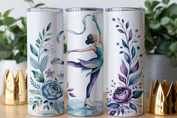 Ice Skater Floral Winter Tumbler Wrap Graphics
