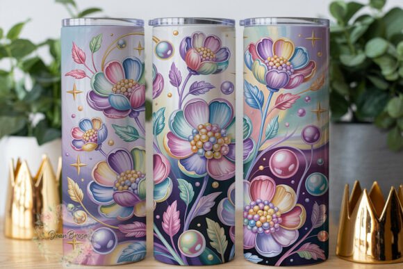Iridescent Pastel Floral Tumbler Wrap