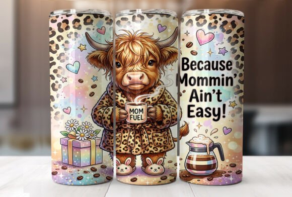 Leopard Highland Cow Mom Life: Tumbler Wrap Graphics