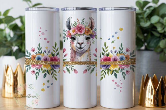 Llama Floral Crown 20oz Tumbler Wrap Graphics