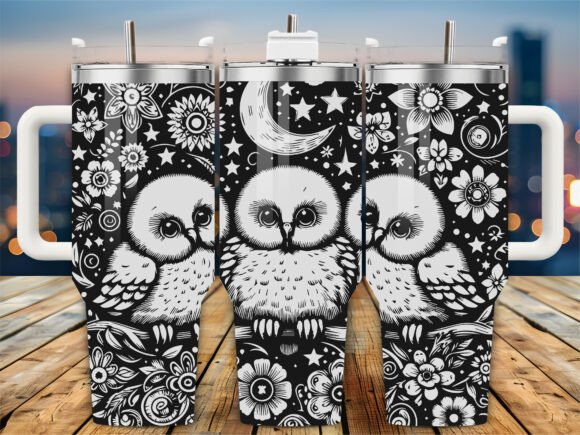 Moon Star Owlet Duo 40oz Tumbler Graphics for Crafts