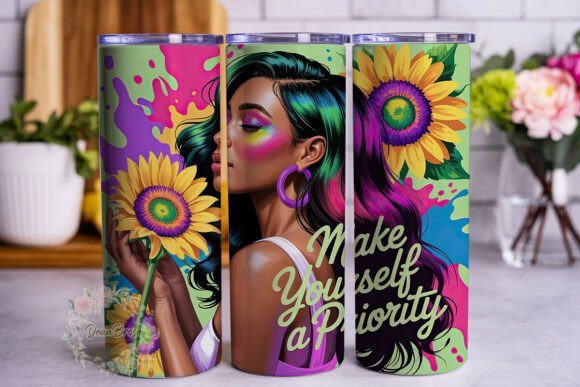 Neon Sunflower Woman Tumbler Wraps Graphics