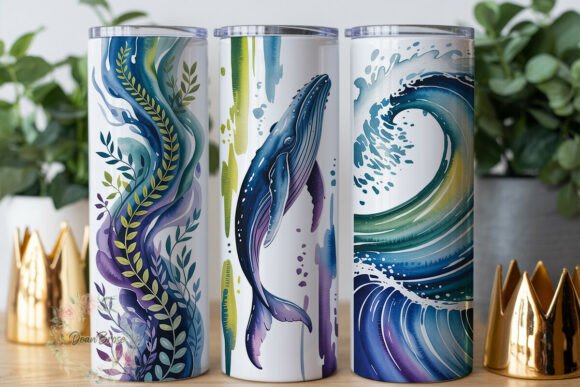 Ocean Whale Wave 20oz Tumbler Wrap Graphics