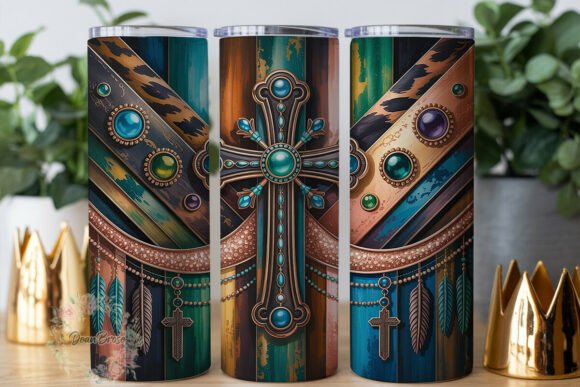 Ornate Turquoise Cross 20oz Tumbler Wrap