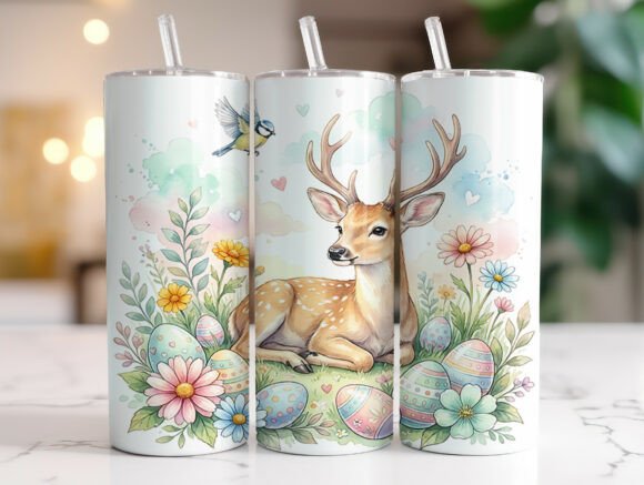 Pastel Easter Deer Floral Eggs Tumbler Wraps Graphics