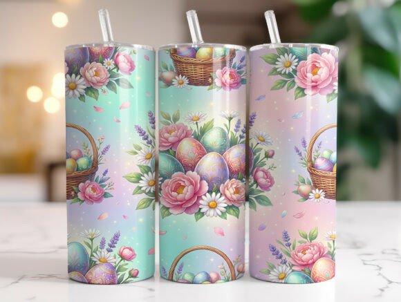 Pastel Easter Eggs Floral Basket Tumbler Graphics