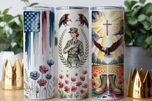 Patriotic Military Watercolor Tumbler Graphics