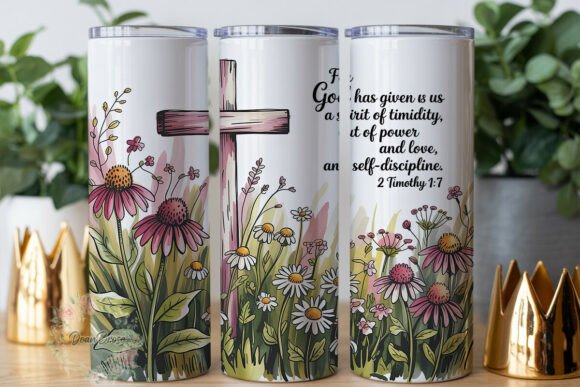 Pink Cross Floral 20oz Tumbler Wrap Graphics