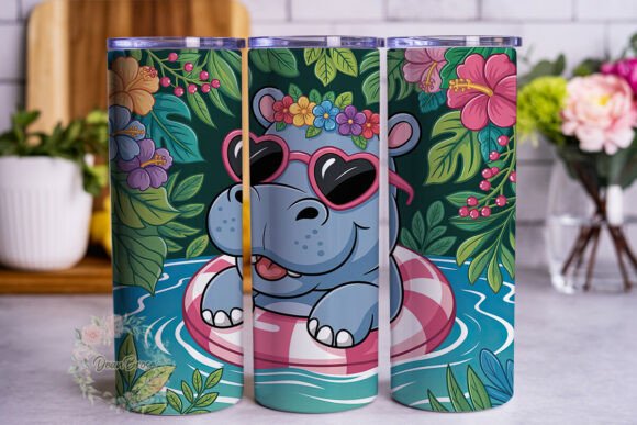 Review: Cute Summer Hippo Floral Tumbler Wraps & Graphics
