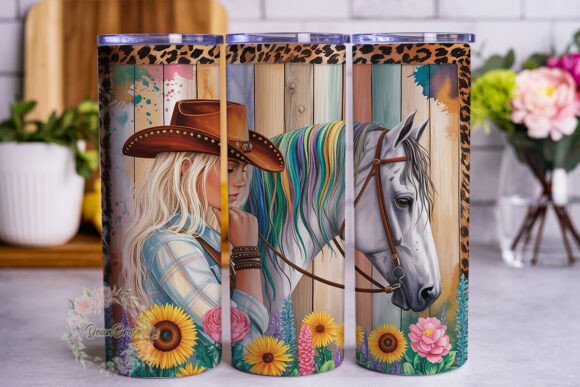 Rustic Cowgirl Floral Horse Graphics & Tumbler Wraps