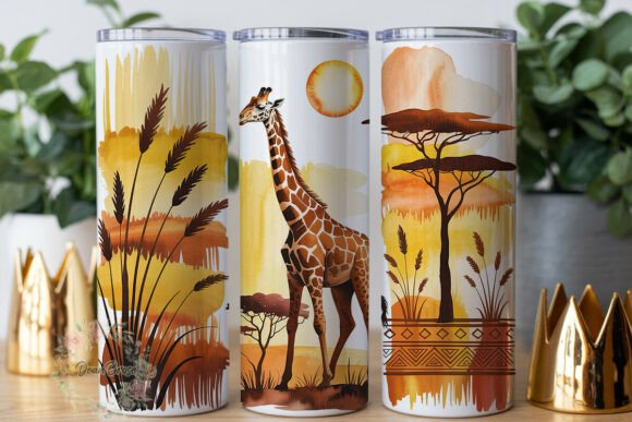 Savanna Giraffe Sunset Tumbler Wrap Graphics
