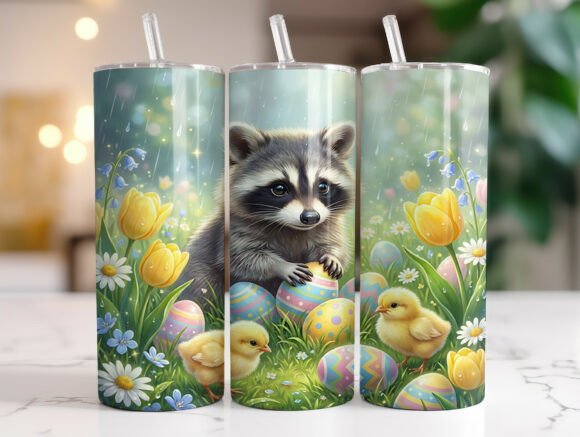 Spring Raccoon Easter Eggs Graphics for Tumbler Wraps