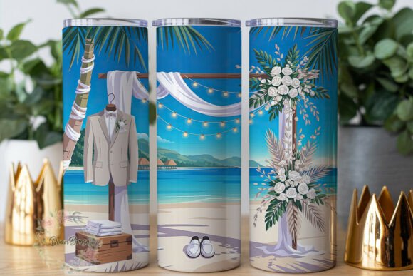 Tropical Beach Wedding Groom Tumbler Graphics