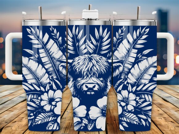 Tropical Highland Cow 40oz Tumbler Wrap Graphics