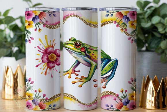 Vibrant Watercolor Frog Flower Tumbler Graphics
