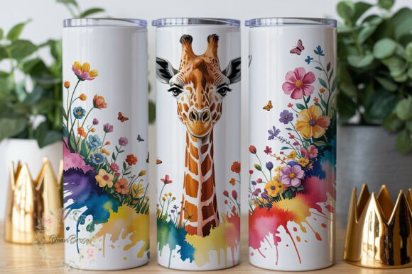 Vibrant Watercolor Giraffe 20oz Tumbler Graphics