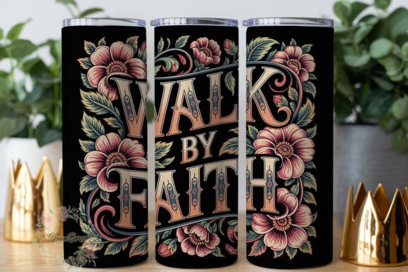 Walk by Faith Floral 20oz Tumbler Wrap Graphics